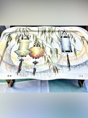 Vintage Metal TV Tray Hanging Lanterns Pattern Breakfast/Lap Folding Tray Signed